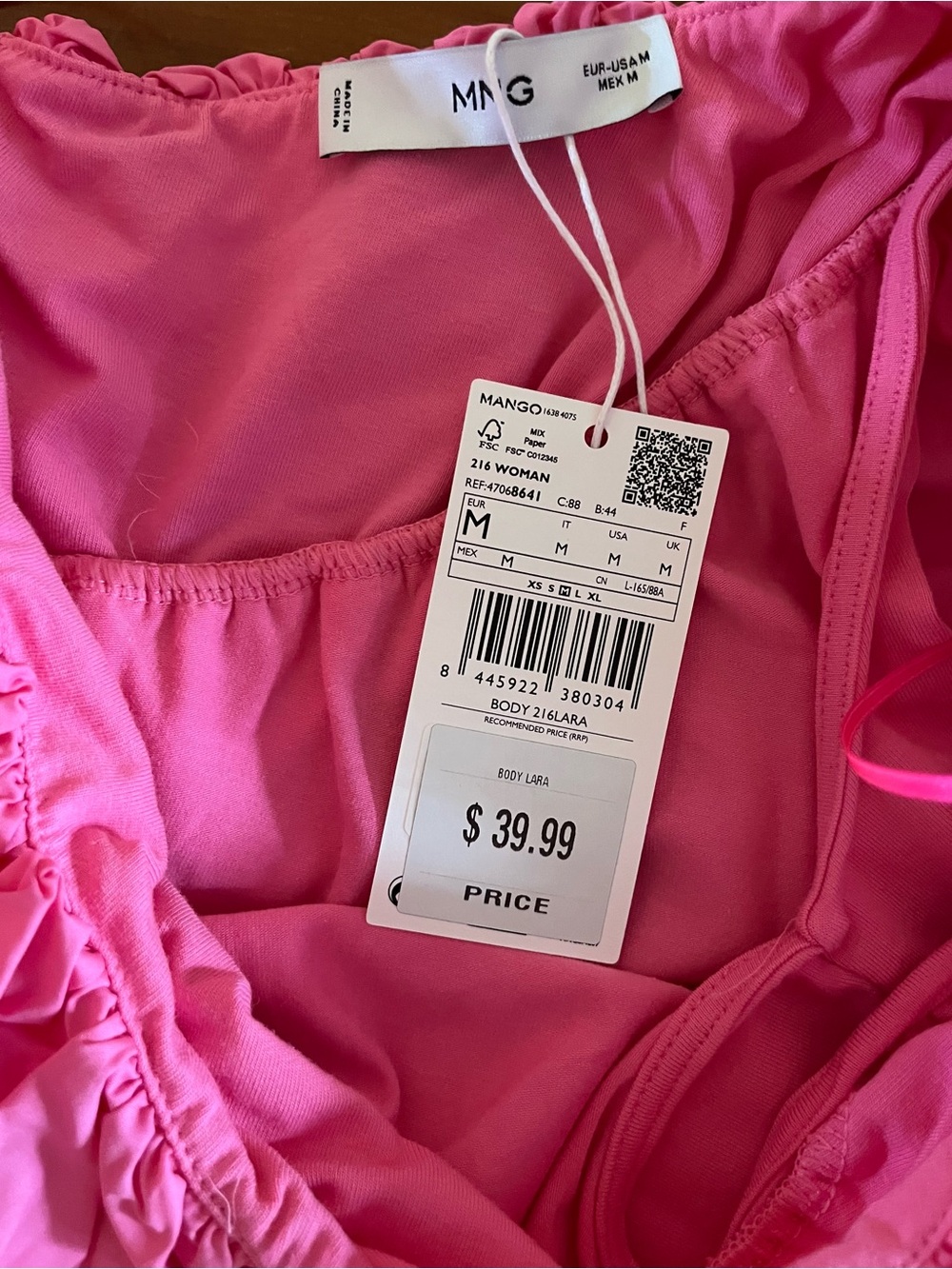 Mango One-Shoulder Pink Ruffle Bodysuit - Picture 4 of 4